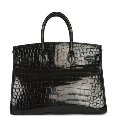 HERMÈS Vintage Hermes Birkin 35 Black Shiny Niloticus Crocodile Palladium Hardware | Thumbnail 4 HERMÈS Vintage Hermes Birkin 35 Black Shiny Niloticus Crocodile Palladium Hardware | Thumbnail 4