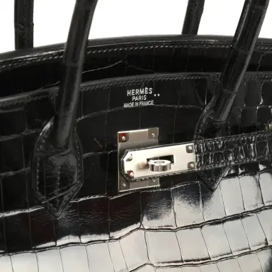 HERMÈS Vintage Hermes Birkin 35 Black Shiny Niloticus Crocodile Palladium Hardware | Thumbnail 7 HERMÈS Vintage Hermes Birkin 35 Black Shiny Niloticus Crocodile Palladium Hardware | Thumbnail 7