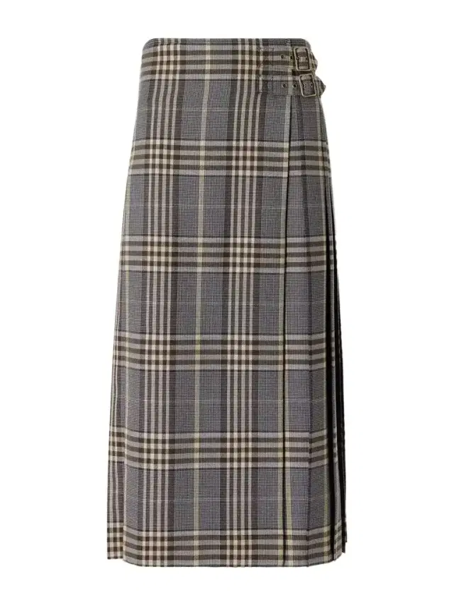 Burberry Pleated Checked Wool Midi Skirt