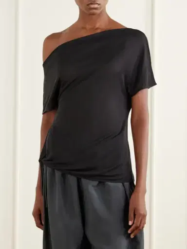 St. Agni Off-the-shoulder Asymmetric Tie-detailed Tencel™ Lyocell Blouse | Thumbnail 3 St. Agni Off-the-shoulder Asymmetric Tie-detailed Tencel™ Lyocell Blouse | Thumbnail 3