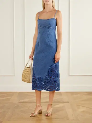Ulla Johnson The Jane Eyelet Broderie Anglaise Denim Midi Dress | Thumbnail 2