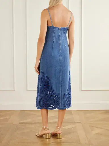 Ulla Johnson The Jane Eyelet Broderie Anglaise Denim Midi Dress | Thumbnail 3