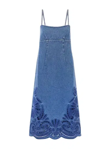 Ulla Johnson The Jane Eyelet Broderie Anglaise Denim Midi Dress | Thumbnail 1