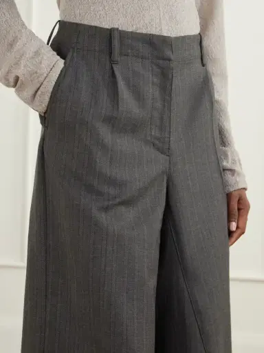Our Legacy Jumbo Distressed Pleated Striped Cotton And Wool-blend Shorts | Thumbnail 5 Our Legacy Jumbo Distressed Pleated Striped Cotton And Wool-blend Shorts | Thumbnail 5
