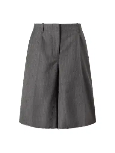 Our Legacy Jumbo Distressed Pleated Striped Cotton And Wool-blend Shorts | Thumbnail 1 Our Legacy Jumbo Distressed Pleated Striped Cotton And Wool-blend Shorts | Thumbnail 1