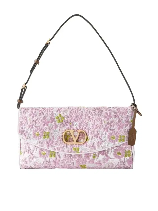 Valentino Garavani Devain Leather-trimmed Floral-jacquard Shoulder Bag