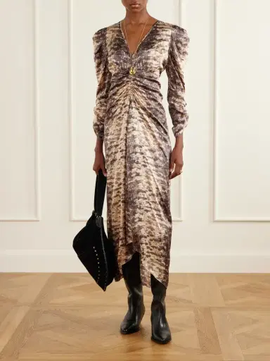 Isabel Marant Albini Gathered Asymmetric Snake-print Silk Midi Dress | Thumbnail 2 Isabel Marant Albini Gathered Asymmetric Snake-print Silk Midi Dress | Thumbnail 2