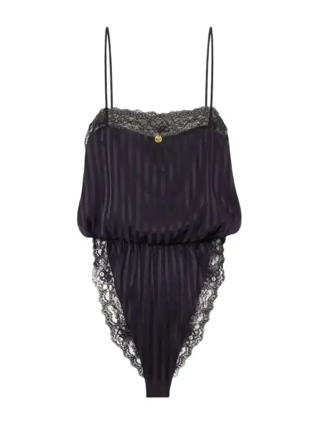 Versace Striped Lace-trimmed Silk-blend Bodysuit