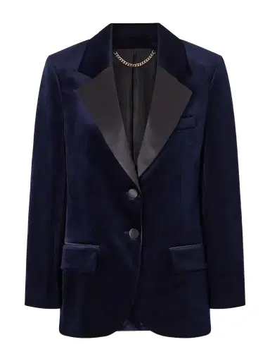 Victoria Beckham Satin-trimmed Cotton-blend Velvet Blazer | Thumbnail 1 Victoria Beckham Satin-trimmed Cotton-blend Velvet Blazer | Thumbnail 1