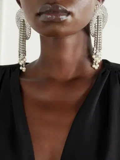 Valentino Garavani Kabarett Silver-tone Crystal And Bead Earrings | Thumbnail 2 Valentino Garavani Kabarett Silver-tone Crystal And Bead Earrings | Thumbnail 2