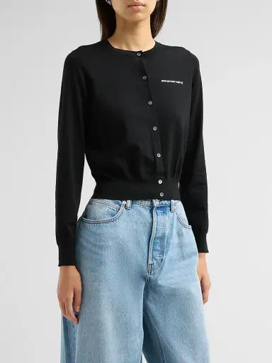 Alexander Wang Women's Hotfix Logo Crewneck Cardigan | Thumbnail 4
