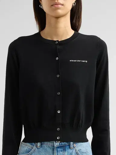 Alexander Wang Women's Hotfix Logo Crewneck Cardigan | Thumbnail 5