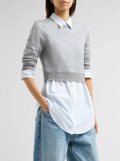Alexander Wang Women's Layered Wool Button-Front Shirt | Thumbnail 4 Alexander Wang Women's Layered Wool Button-Front Shirt | Thumbnail 4