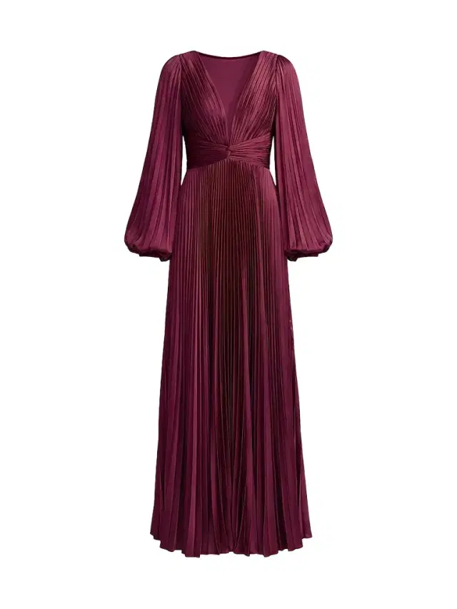 Mac Duggal Women's Pleated Charmeuse Deep V-Neck Gown