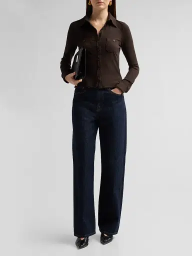 Frame Women's The Pocket Rib-Knit Polo Shirt | Thumbnail 2