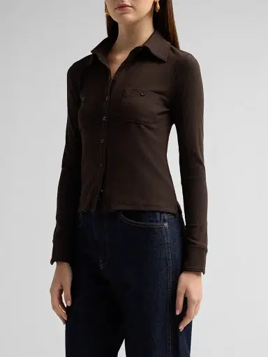 Frame Women's The Pocket Rib-Knit Polo Shirt | Thumbnail 4