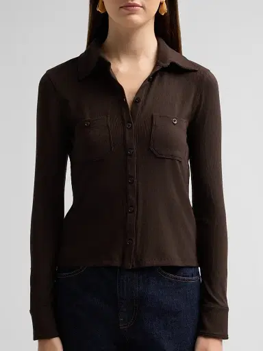 Frame Women's The Pocket Rib-Knit Polo Shirt | Thumbnail 5