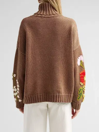 Oscar de la Renta Women's Floral-Embroidered Intarsia-Knit Wool Sweater | Thumbnail 3