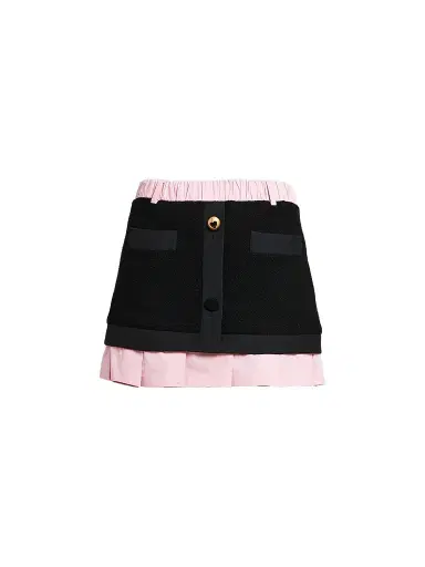 MOSCHINO Women's Mixed-Media Pleated Button-Front Mini Skirt | Thumbnail 1 MOSCHINO Women's Mixed-Media Pleated Button-Front Mini Skirt | Thumbnail 1