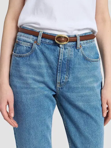 Saint Laurent Women's Oval Buckle Thin Reversible Belt in Smooth Leather | Thumbnail 2