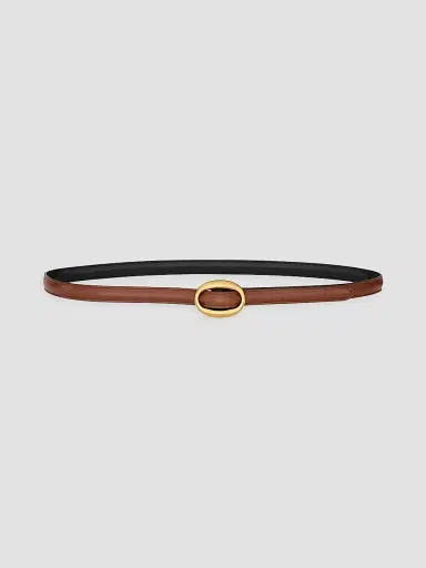 Saint Laurent Women's Oval Buckle Thin Reversible Belt in Smooth Leather | Thumbnail 3