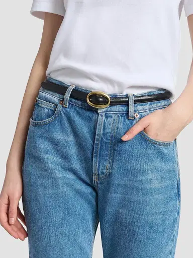 Saint Laurent Women's Oval Buckle Thin Reversible Belt in Smooth Leather | Thumbnail 5