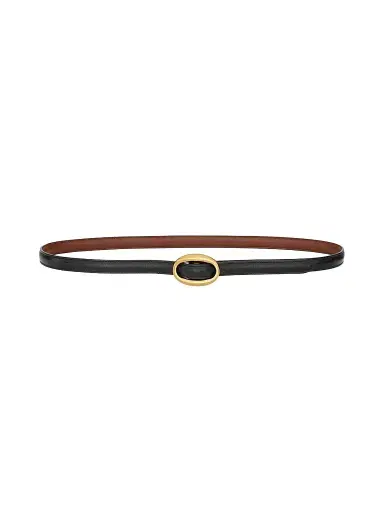 Saint Laurent Women's Oval Buckle Thin Reversible Belt in Smooth Leather | Thumbnail 1