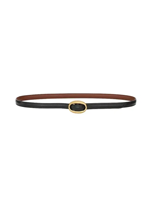 Saint Laurent Women's Oval Buckle Thin Reversible Belt in Smooth Leather