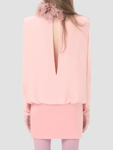 Valentino Garavani Women's Short Georgette Dress with Feathers | Thumbnail 5