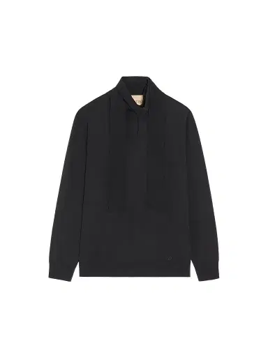 Valentino Garavani Men's Wool Sweater with Scarf Collar and VLogo Embroidery | Thumbnail 1 Valentino Garavani Men's Wool Sweater with Scarf Collar and VLogo Embroidery | Thumbnail 1