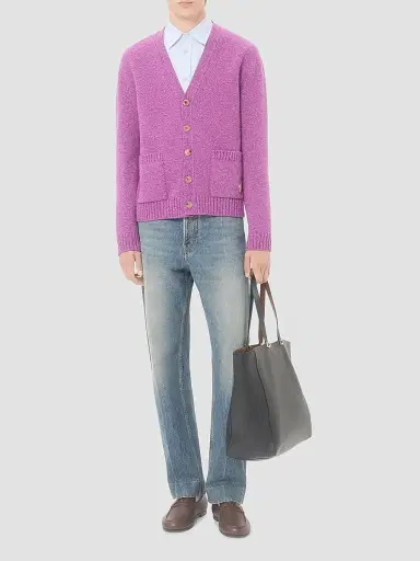 Valentino Garavani Men's Mouliné Wool Cardigan with Embroidered Butterfly Patch | Thumbnail 2 Valentino Garavani Men's Mouliné Wool Cardigan with Embroidered Butterfly Patch | Thumbnail 2