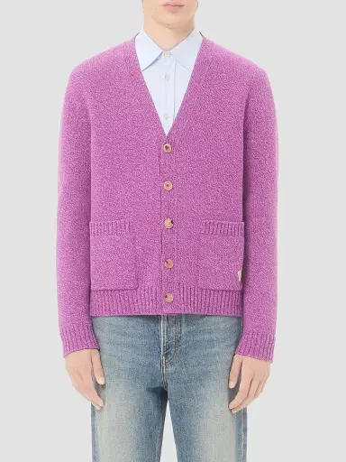 Valentino Garavani Men's Mouliné Wool Cardigan with Embroidered Butterfly Patch | Thumbnail 3 Valentino Garavani Men's Mouliné Wool Cardigan with Embroidered Butterfly Patch | Thumbnail 3