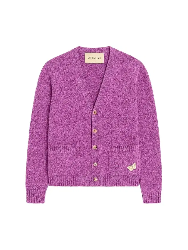 Valentino Garavani Men's Mouliné Wool Cardigan with Embroidered Butterfly Patch