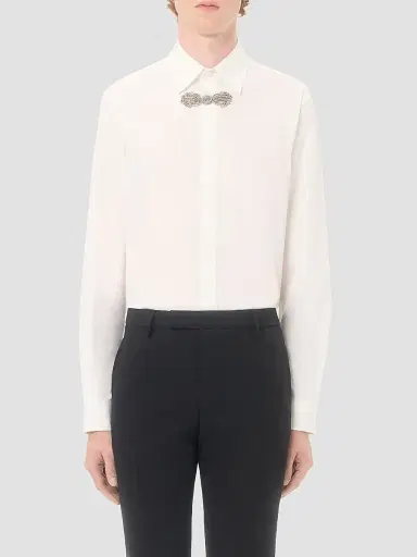 Valentino Garavani Men's Long-Sleeved Cotton Poplin Shirt with Embroidered Frog Closure | Thumbnail 3 Valentino Garavani Men's Long-Sleeved Cotton Poplin Shirt with Embroidered Frog Closure | Thumbnail 3