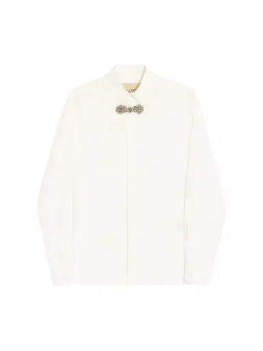 Valentino Garavani Men's Long-Sleeved Cotton Poplin Shirt with Embroidered Frog Closure | Thumbnail 1 Valentino Garavani Men's Long-Sleeved Cotton Poplin Shirt with Embroidered Frog Closure | Thumbnail 1