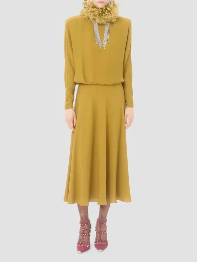 Valentino Garavani Women's Midi Dress in Georgette with Feathers | Thumbnail 2 Valentino Garavani Women's Midi Dress in Georgette with Feathers | Thumbnail 2