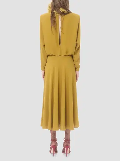 Valentino Garavani Women's Midi Dress in Georgette with Feathers | Thumbnail 5 Valentino Garavani Women's Midi Dress in Georgette with Feathers | Thumbnail 5