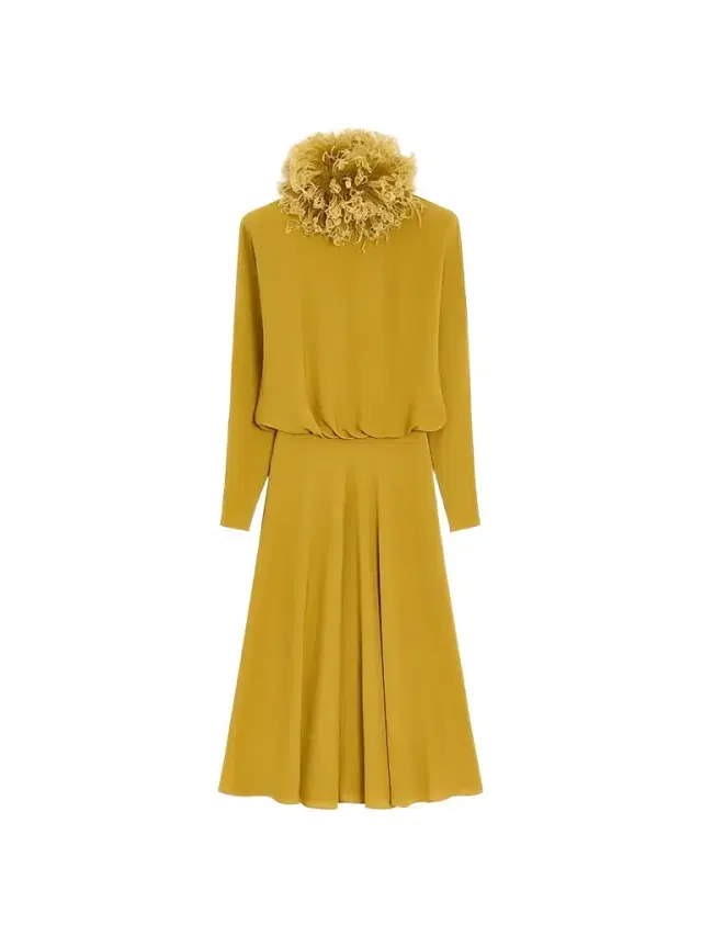 Women's Midi Dress in Georgette with Feathers