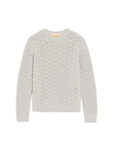 Valentino Garavani Men's Wool and Cashmere Sweater with Metallic V Detail | Thumbnail 1 Valentino Garavani Men's Wool and Cashmere Sweater with Metallic V Detail | Thumbnail 1