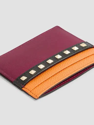 Valentino Garavani Men's Stud Up Cardholder in Nylon and Grainy Calfskin | Thumbnail 3 Valentino Garavani Men's Stud Up Cardholder in Nylon and Grainy Calfskin | Thumbnail 3