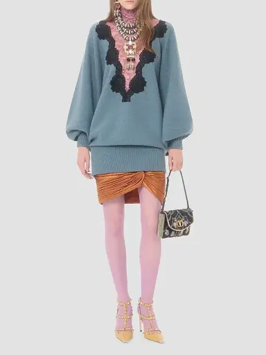 Valentino Garavani Women's Wool Sweater with Lace | Thumbnail 2 Valentino Garavani Women's Wool Sweater with Lace | Thumbnail 2