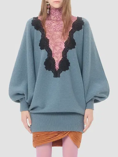Valentino Garavani Women's Wool Sweater with Lace | Thumbnail 3 Valentino Garavani Women's Wool Sweater with Lace | Thumbnail 3