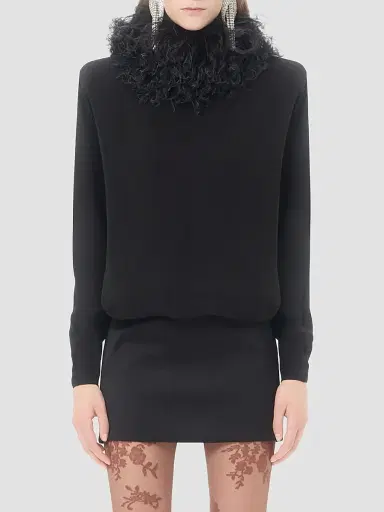 Valentino Garavani Women's Short Georgette Dress with Feathers | Thumbnail 3 Valentino Garavani Women's Short Georgette Dress with Feathers | Thumbnail 3