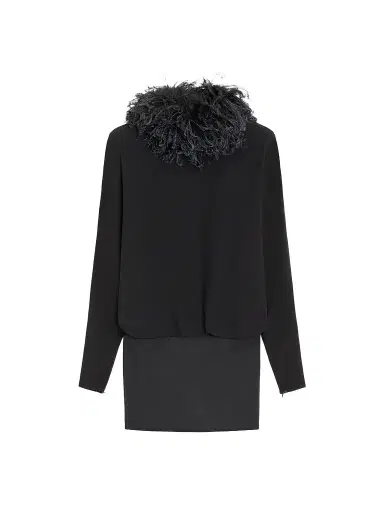 Valentino Garavani Women's Short Georgette Dress with Feathers | Thumbnail 1 Valentino Garavani Women's Short Georgette Dress with Feathers | Thumbnail 1