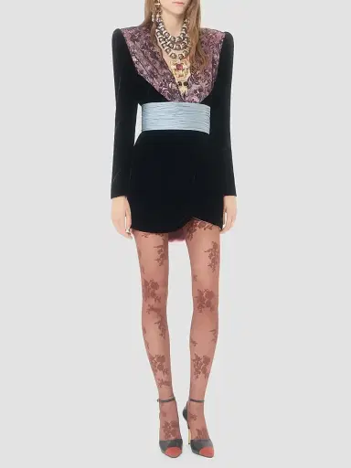 Valentino Garavani Women's Short Velvet Dress with Lace | Thumbnail 2