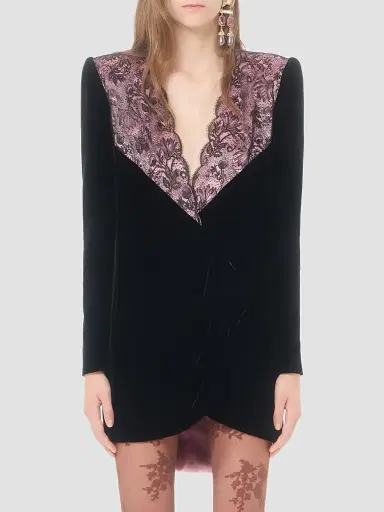 Valentino Garavani Women's Short Velvet Dress with Lace | Thumbnail 3