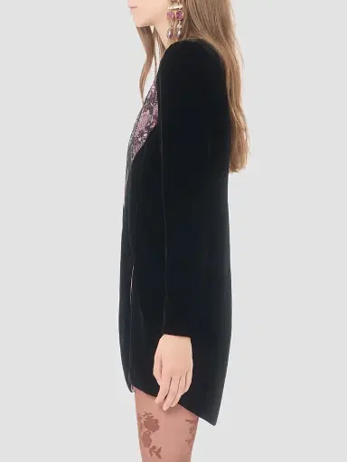 Valentino Garavani Women's Short Velvet Dress with Lace | Thumbnail 4