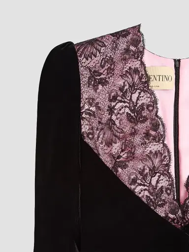 Valentino Garavani Women's Short Velvet Dress with Lace | Thumbnail 7