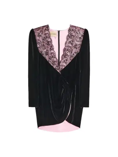 Valentino Garavani Women's Short Velvet Dress with Lace | Thumbnail 1