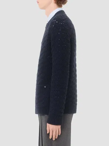 Valentino Garavani Men's Wool and Cashmere Cardigan with Metallic V Detail | Thumbnail 4 Valentino Garavani Men's Wool and Cashmere Cardigan with Metallic V Detail | Thumbnail 4